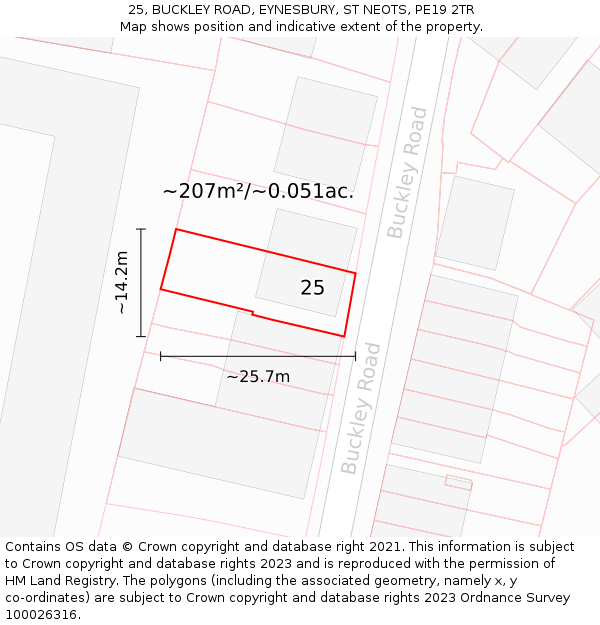 25, BUCKLEY ROAD, EYNESBURY, ST NEOTS, PE19 2TR: Plot and title map