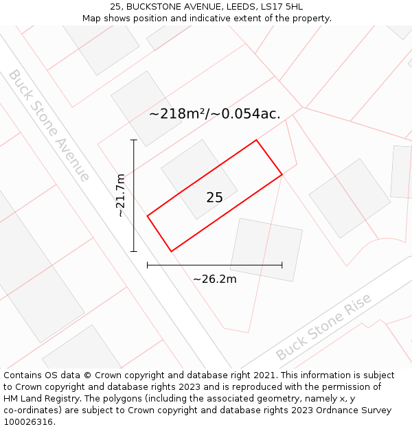 25, BUCKSTONE AVENUE, LEEDS, LS17 5HL: Plot and title map