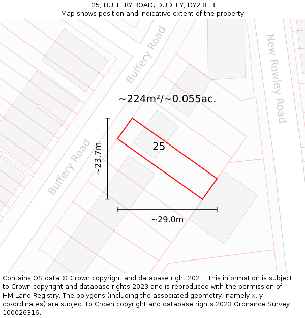 25, BUFFERY ROAD, DUDLEY, DY2 8EB: Plot and title map