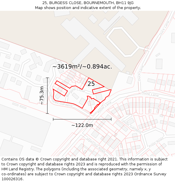 25, BURGESS CLOSE, BOURNEMOUTH, BH11 9JG: Plot and title map
