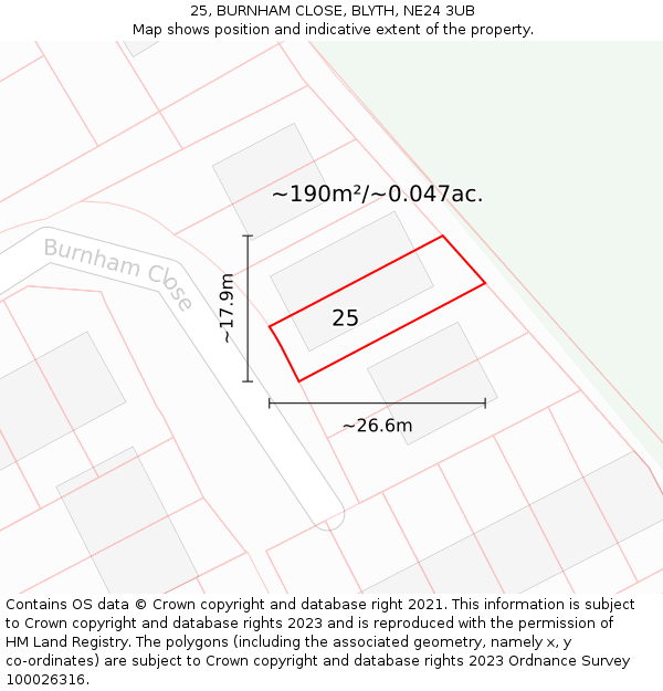 25, BURNHAM CLOSE, BLYTH, NE24 3UB: Plot and title map