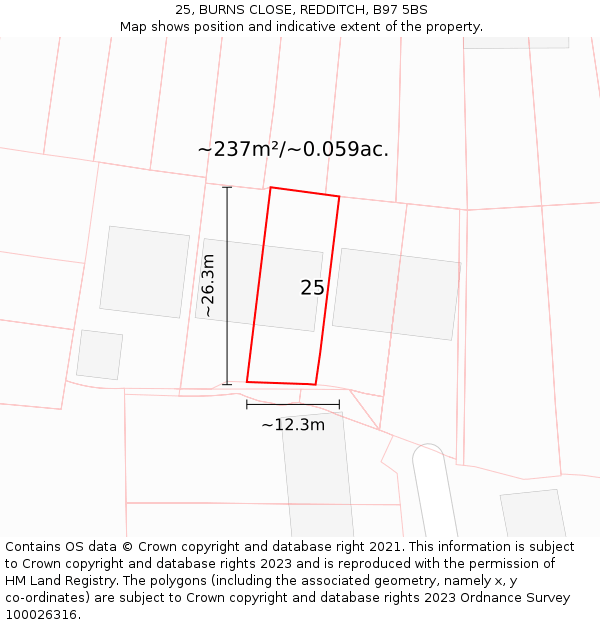 25, BURNS CLOSE, REDDITCH, B97 5BS: Plot and title map