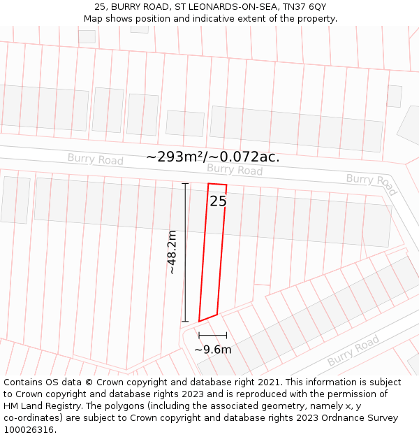 25, BURRY ROAD, ST LEONARDS-ON-SEA, TN37 6QY: Plot and title map