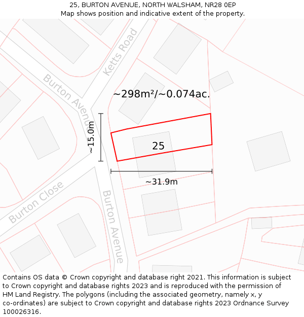 25, BURTON AVENUE, NORTH WALSHAM, NR28 0EP: Plot and title map
