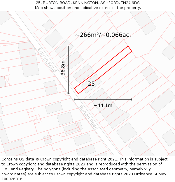 25, BURTON ROAD, KENNINGTON, ASHFORD, TN24 9DS: Plot and title map