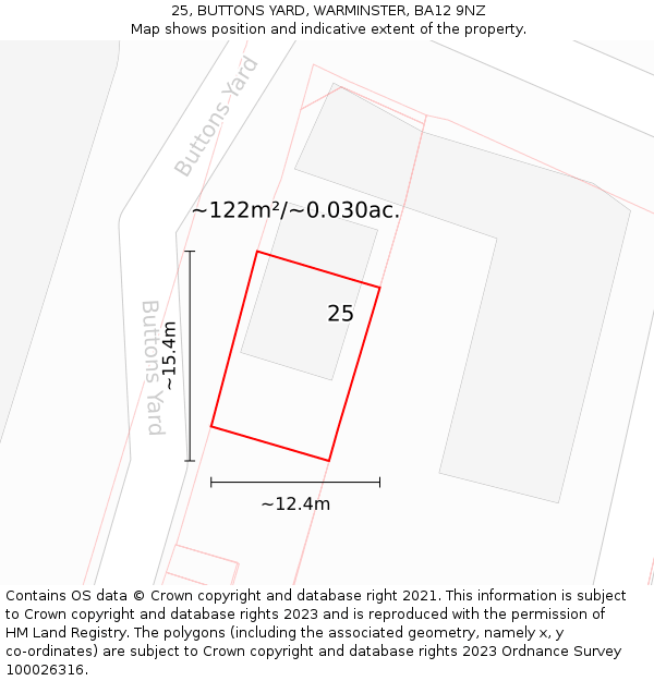 25, BUTTONS YARD, WARMINSTER, BA12 9NZ: Plot and title map