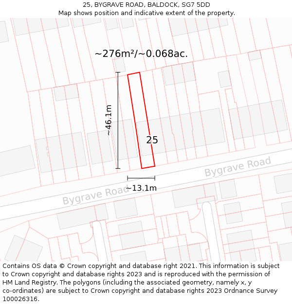 25, BYGRAVE ROAD, BALDOCK, SG7 5DD: Plot and title map