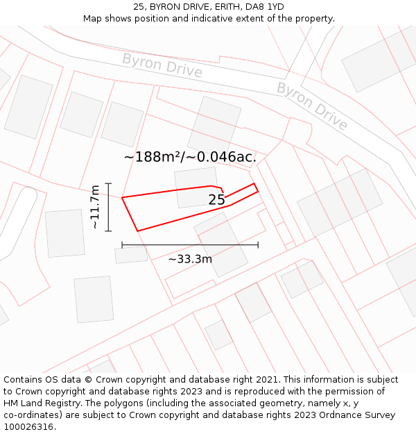25, BYRON DRIVE, ERITH, DA8 1YD: Plot and title map