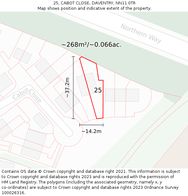 25, CABOT CLOSE, DAVENTRY, NN11 0TR: Plot and title map