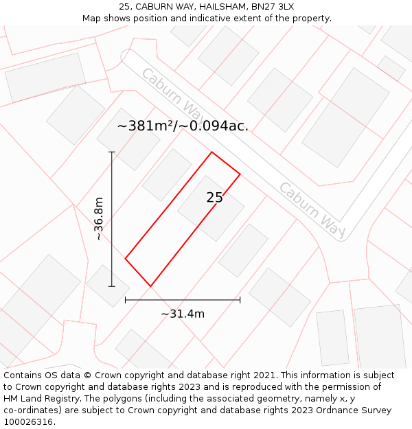 25, CABURN WAY, HAILSHAM, BN27 3LX: Plot and title map