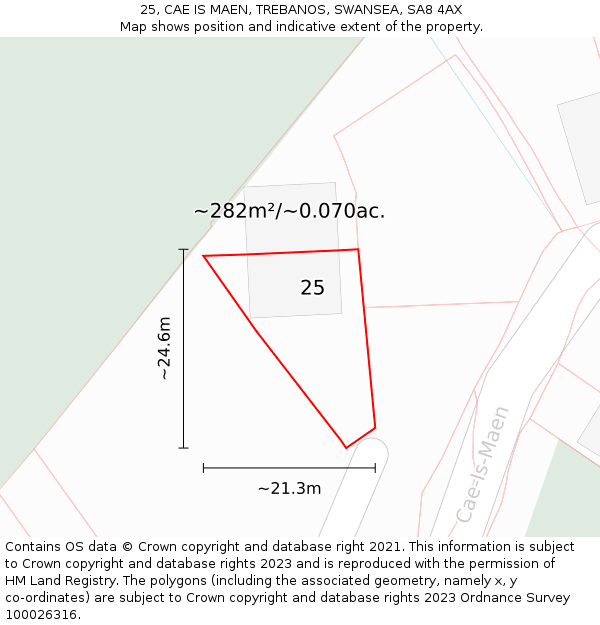 25, CAE IS MAEN, TREBANOS, SWANSEA, SA8 4AX: Plot and title map