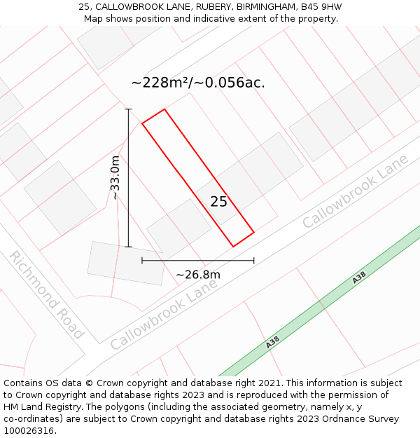 25, CALLOWBROOK LANE, RUBERY, BIRMINGHAM, B45 9HW: Plot and title map
