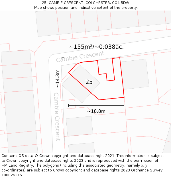 25, CAMBIE CRESCENT, COLCHESTER, CO4 5DW: Plot and title map