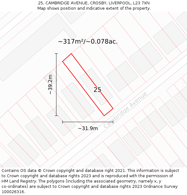 25, CAMBRIDGE AVENUE, CROSBY, LIVERPOOL, L23 7XN: Plot and title map