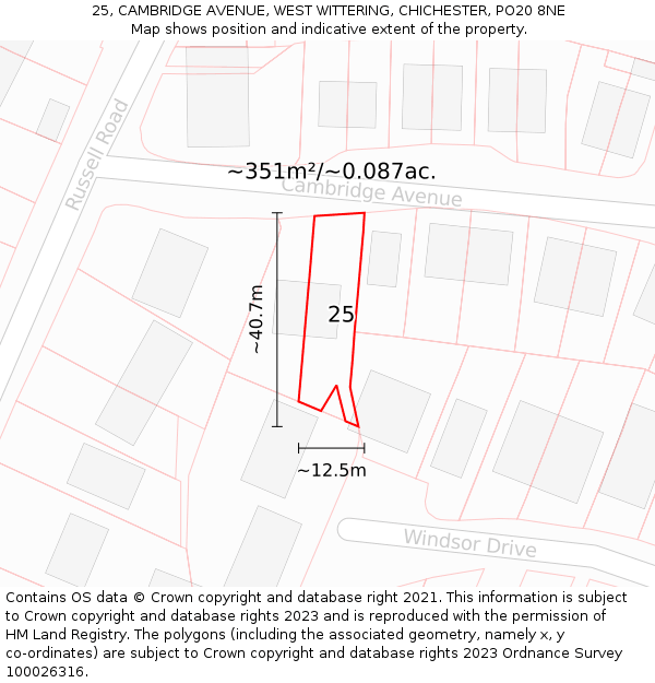 25, CAMBRIDGE AVENUE, WEST WITTERING, CHICHESTER, PO20 8NE: Plot and title map