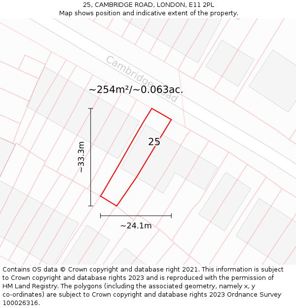 25, CAMBRIDGE ROAD, LONDON, E11 2PL: Plot and title map