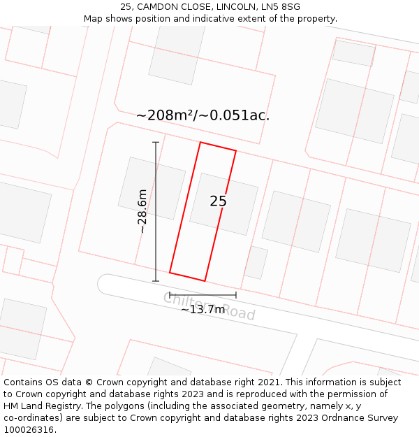 25, CAMDON CLOSE, LINCOLN, LN5 8SG: Plot and title map