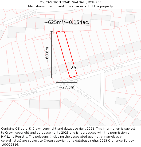 25, CAMERON ROAD, WALSALL, WS4 2ES: Plot and title map