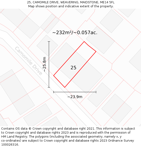25, CAMOMILE DRIVE, WEAVERING, MAIDSTONE, ME14 5FL: Plot and title map