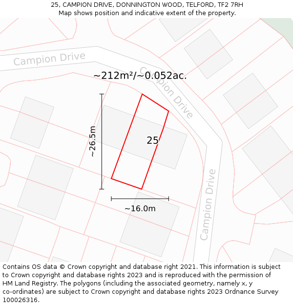 25, CAMPION DRIVE, DONNINGTON WOOD, TELFORD, TF2 7RH: Plot and title map