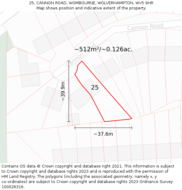 25, CANNON ROAD, WOMBOURNE, WOLVERHAMPTON, WV5 9HR: Plot and title map