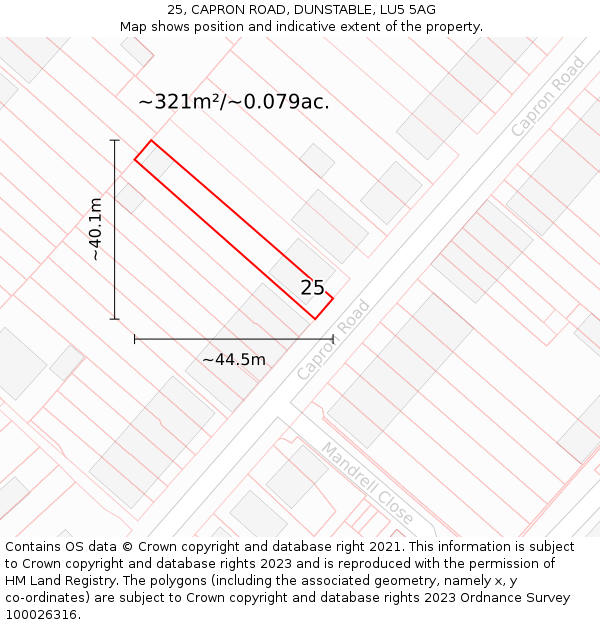 25, CAPRON ROAD, DUNSTABLE, LU5 5AG: Plot and title map