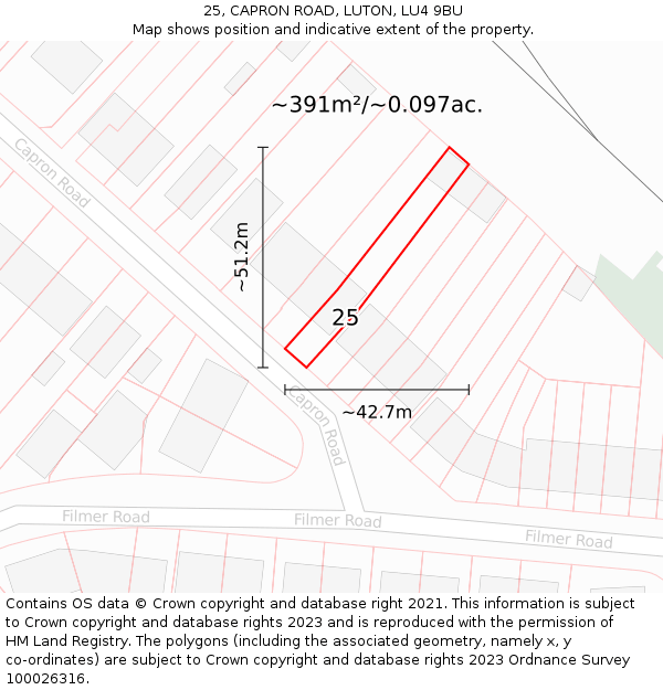 25, CAPRON ROAD, LUTON, LU4 9BU: Plot and title map