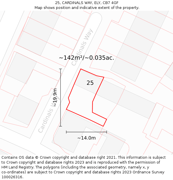 25, CARDINALS WAY, ELY, CB7 4GF: Plot and title map
