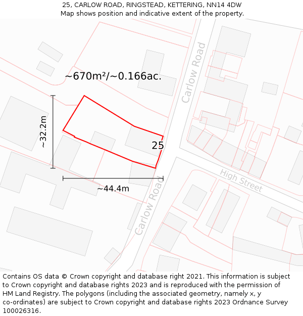 25, CARLOW ROAD, RINGSTEAD, KETTERING, NN14 4DW: Plot and title map