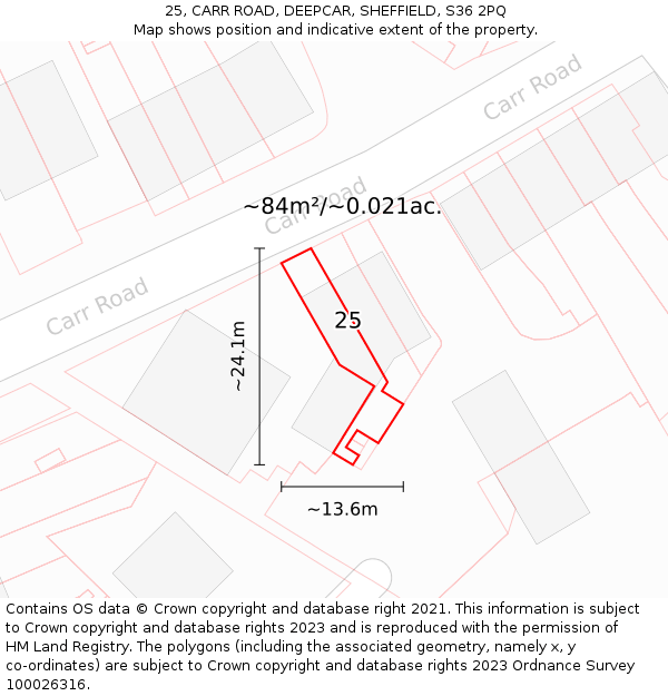 25, CARR ROAD, DEEPCAR, SHEFFIELD, S36 2PQ: Plot and title map