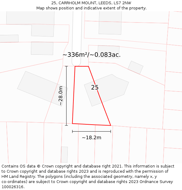 25, CARRHOLM MOUNT, LEEDS, LS7 2NW: Plot and title map