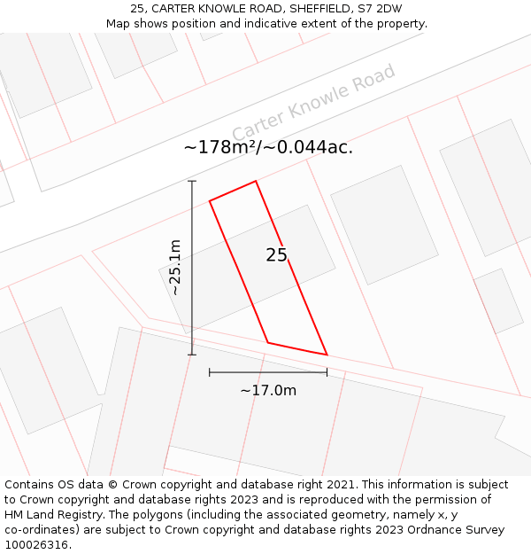 25, CARTER KNOWLE ROAD, SHEFFIELD, S7 2DW: Plot and title map