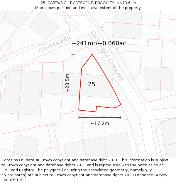 25, CARTWRIGHT CRESCENT, BRACKLEY, NN13 6HA: Plot and title map