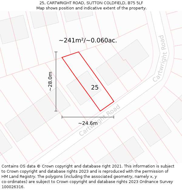25, CARTWRIGHT ROAD, SUTTON COLDFIELD, B75 5LF: Plot and title map