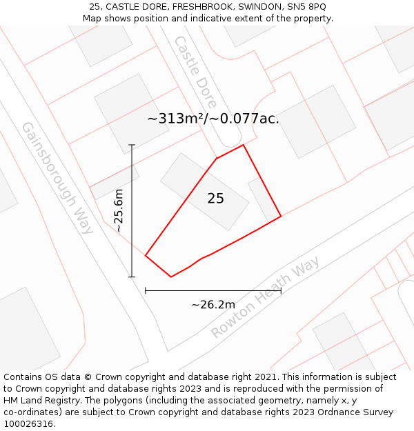 25, CASTLE DORE, FRESHBROOK, SWINDON, SN5 8PQ: Plot and title map