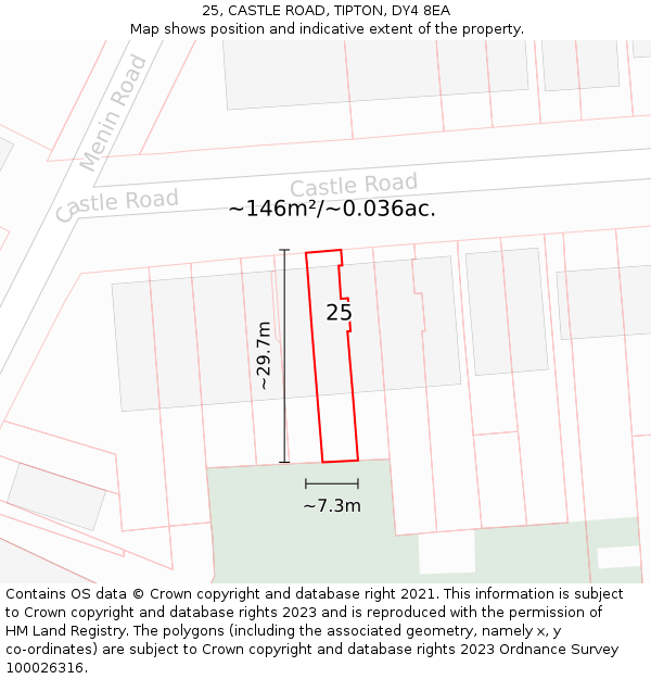 25, CASTLE ROAD, TIPTON, DY4 8EA: Plot and title map