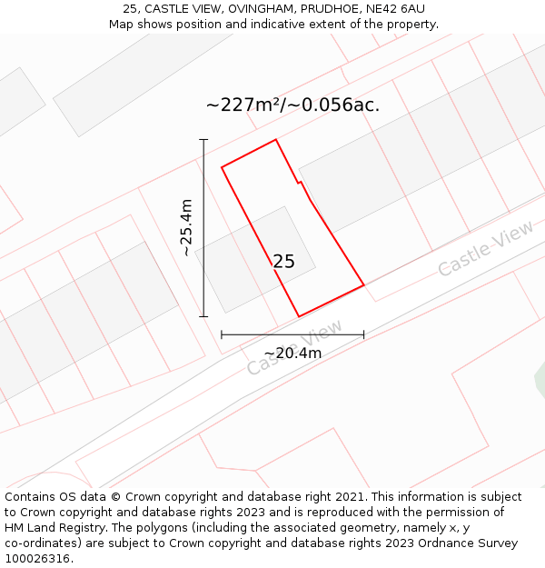 25, CASTLE VIEW, OVINGHAM, PRUDHOE, NE42 6AU: Plot and title map