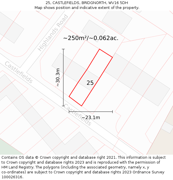 25, CASTLEFIELDS, BRIDGNORTH, WV16 5DH: Plot and title map