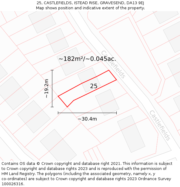 25, CASTLEFIELDS, ISTEAD RISE, GRAVESEND, DA13 9EJ: Plot and title map