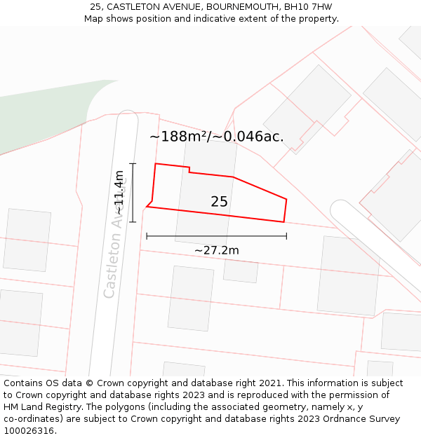 25, CASTLETON AVENUE, BOURNEMOUTH, BH10 7HW: Plot and title map