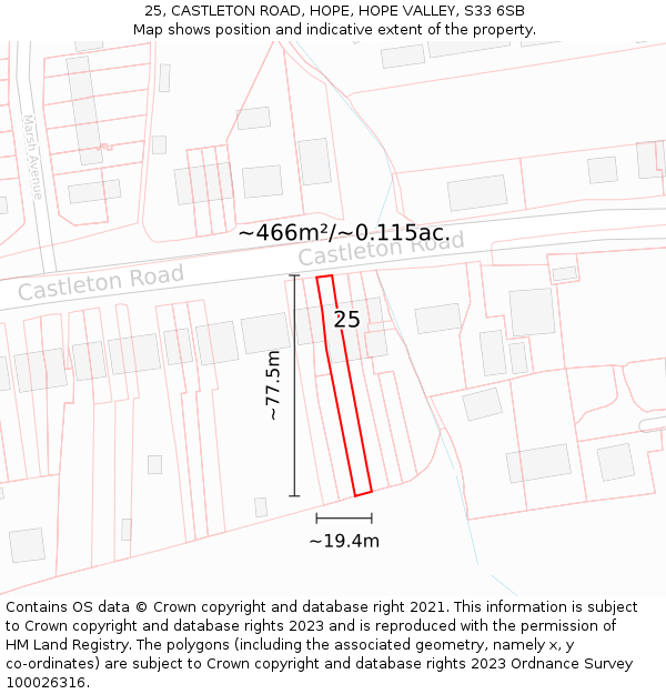 25, CASTLETON ROAD, HOPE, HOPE VALLEY, S33 6SB: Plot and title map