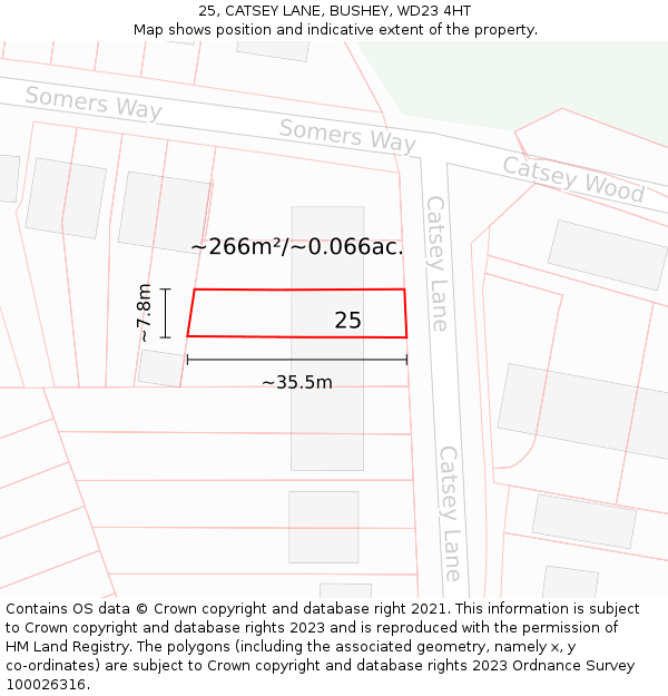 25, CATSEY LANE, BUSHEY, WD23 4HT: Plot and title map