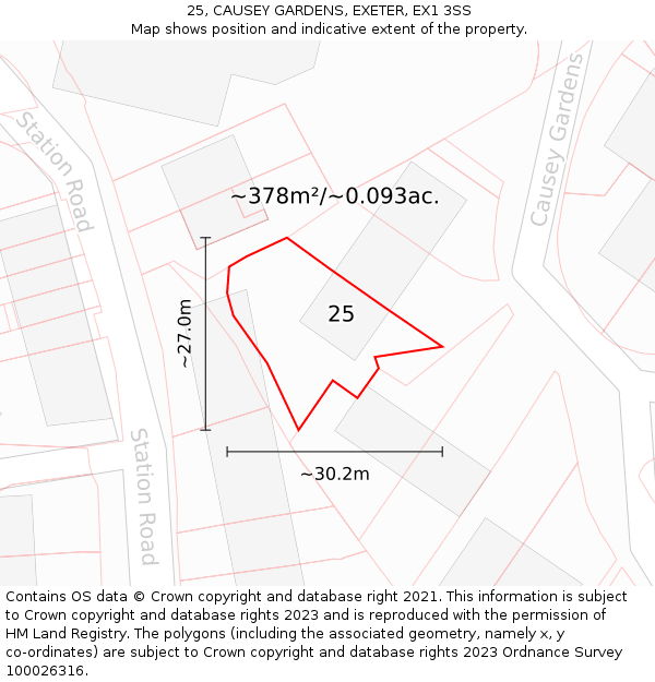 25, CAUSEY GARDENS, EXETER, EX1 3SS: Plot and title map