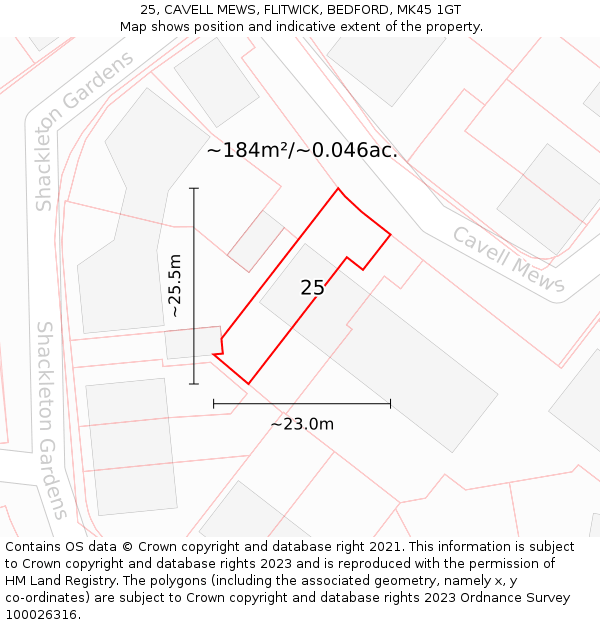 25, CAVELL MEWS, FLITWICK, BEDFORD, MK45 1GT: Plot and title map