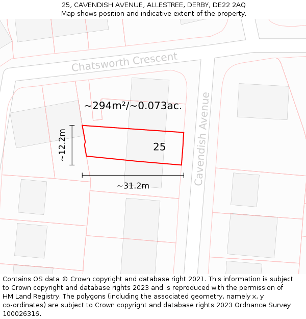 25, CAVENDISH AVENUE, ALLESTREE, DERBY, DE22 2AQ: Plot and title map