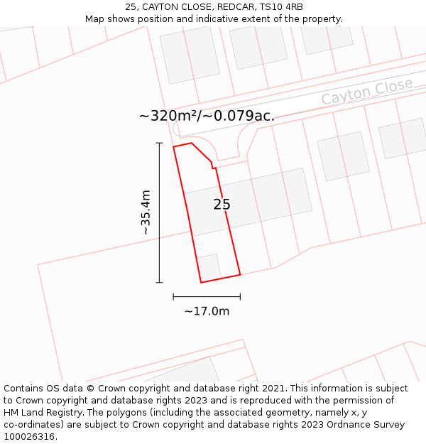 25, CAYTON CLOSE, REDCAR, TS10 4RB: Plot and title map