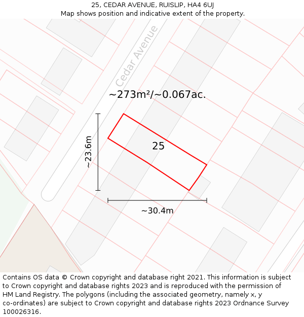 25, CEDAR AVENUE, RUISLIP, HA4 6UJ: Plot and title map