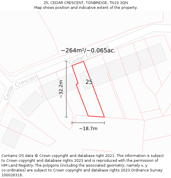 25, CEDAR CRESCENT, TONBRIDGE, TN10 3QN: Plot and title map
