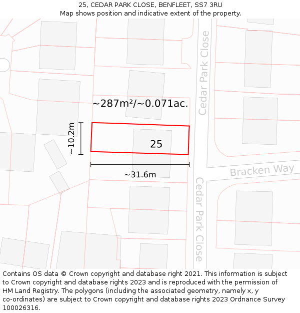 25, CEDAR PARK CLOSE, BENFLEET, SS7 3RU: Plot and title map