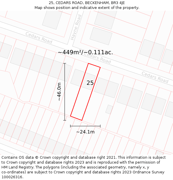 25, CEDARS ROAD, BECKENHAM, BR3 4JE: Plot and title map